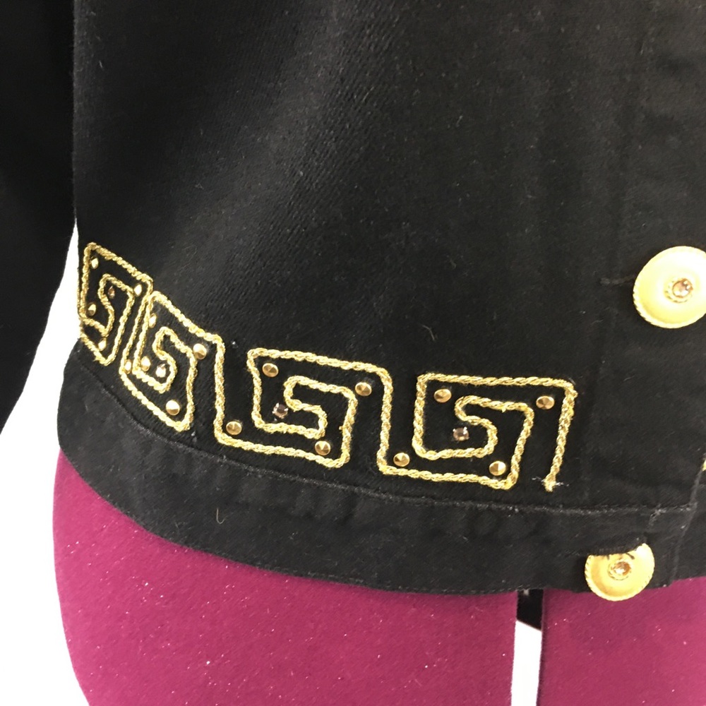 David David Vintage Denim Jeans Gold Trim Black 1980’s Style Short Jacket Coat - Picture 11 of 12